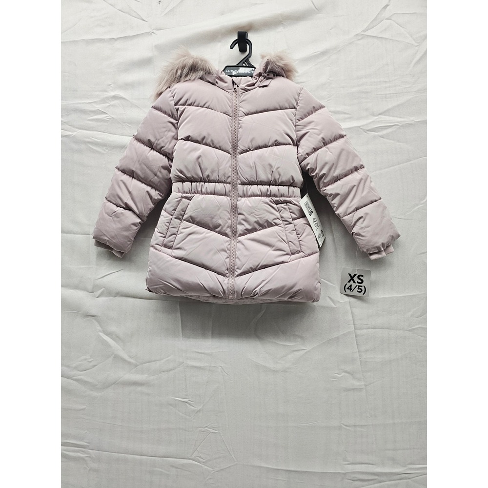 Member's Mark Girls Puffer Jacket Pink Faux Fur Hood Poly Blend Casual Size XS